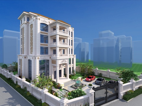  欧式简约独栋别墅3d模型 