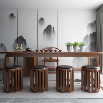  新中式茶桌椅组合3d模型 