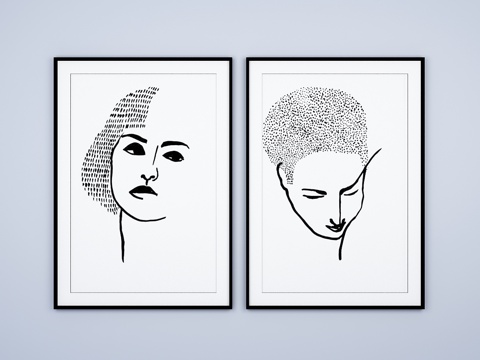  现代黑白人物挂画3d模型 