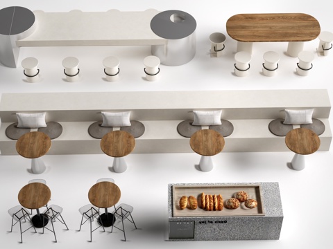 现代咖啡厅桌椅 奶茶店桌椅甜品店桌椅su模型