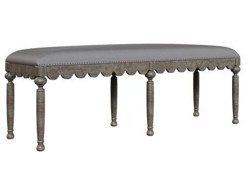  OM 美式风格木腿软包长凳3d模型 