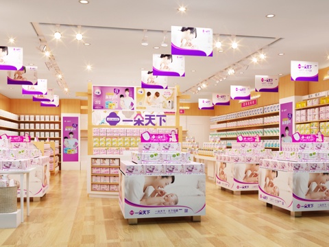  现代风格母婴店铺 货架 装饰柜 吧台3d模型3d模型 