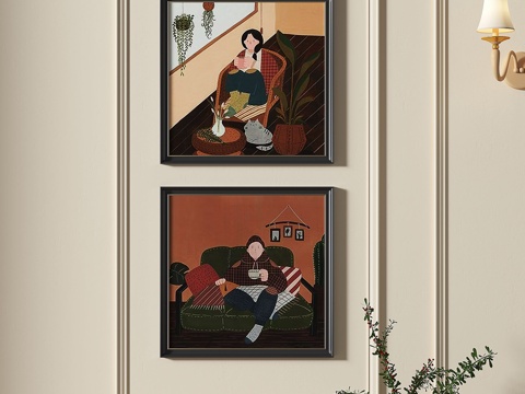  法式，中古，复古，奶油风，组合画3d模型 