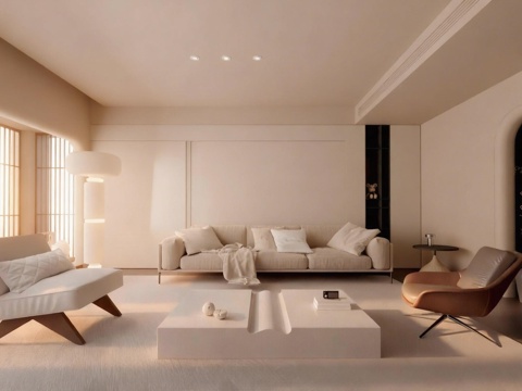 极简客厅 沙发组合 休闲椅su模型