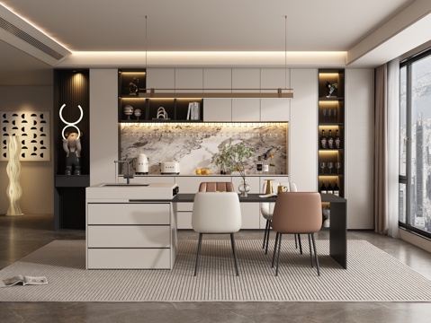  现代岛台餐厅3d模型 