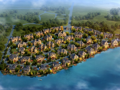  鸟瞰图 别墅外观 小区分布外观3d模型 