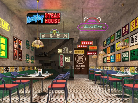 港式复古茶餐厅 茶餐厅 复古咖啡厅su模型