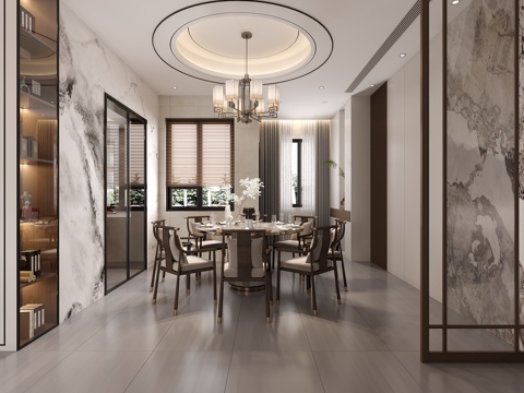  新中式餐厅  新中式隔断  新中式吊灯3d模型3d模型 