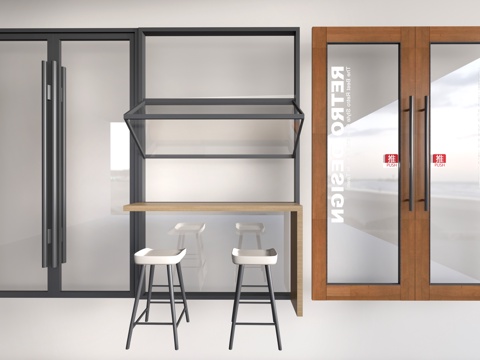 现代店铺玻璃门 咖啡厅门 奶茶店玻璃门 玻璃双开门su模型