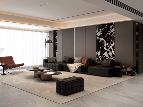  现代家居意式客厅 无主灯客厅  组合沙发茶几3d模型 