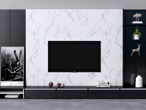  现代电视背景墙 北欧电视背景墙 中式电视背景墙3d模型 