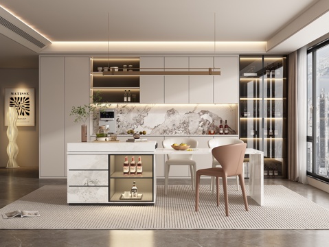  现代岛台餐厅3d模型 