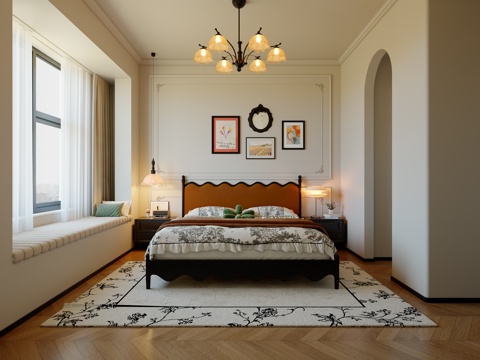  法式复古卧室3d模型 