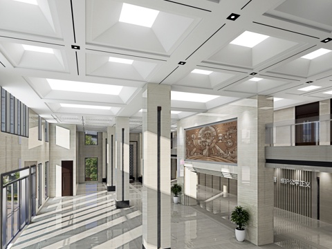  现代机关办公大厅3d模型 