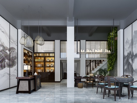  新中式茶叶店3d模型 