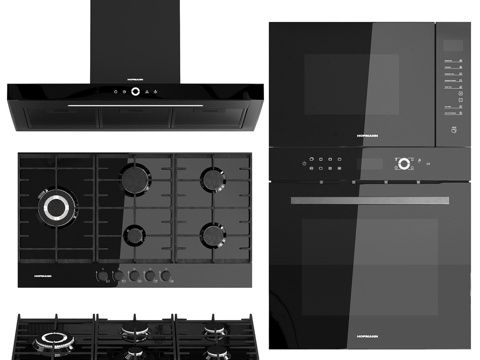  微波炉、烤箱、灶具、霍夫曼抽油烟机3d模型 