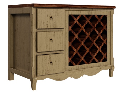  OM经典风格带酒瓶架橱柜3d模型 