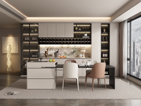  现代岛台餐厅3d模型 