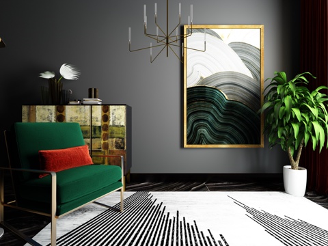  混搭 金色挂画 现代软装3d模型 