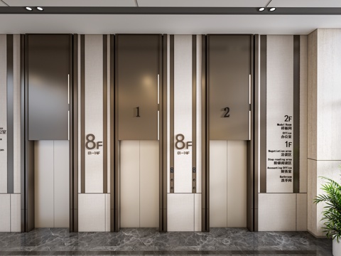 现代电梯厅 电梯门 电梯间su模型