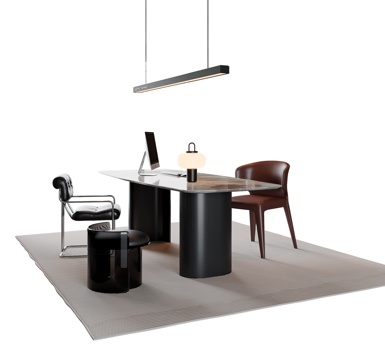  现代意式书桌椅 吊灯 单椅 矮凳3d模型 