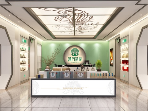  新中式茶叶店 新中式商业零售 茶叶店 展台 吊灯 装饰架3d模型 