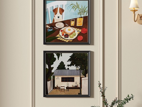  法式，中古，复古，奶油风，组合画3d模型 