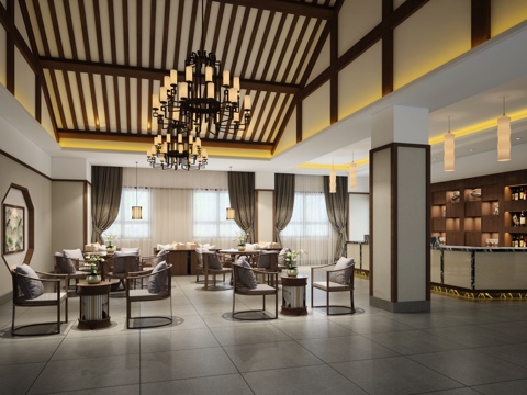  新中式咖啡馆茶室3d模型 