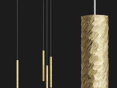  时尚黄铜管纹理吊灯3d模型 