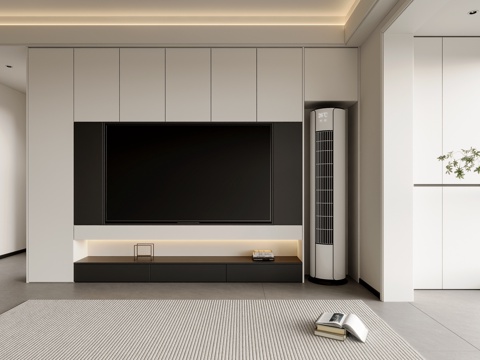  现代客厅电视墙 电视背景柜 满柜电视墙 空调电视背景墙柜3d模型 