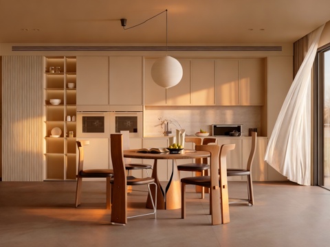 中古风餐厅 餐桌 餐边柜su模型