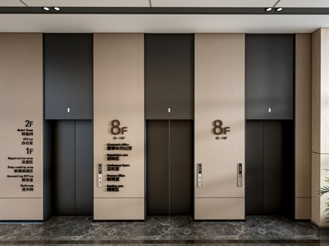 现代电梯厅 电梯门 电梯间su模型