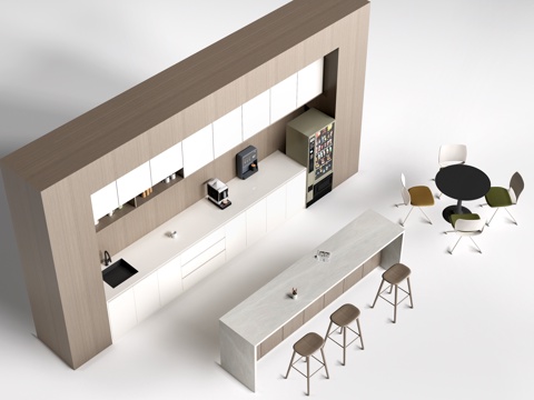 现代茶水间吧台 茶水间桌椅 水吧台su模型