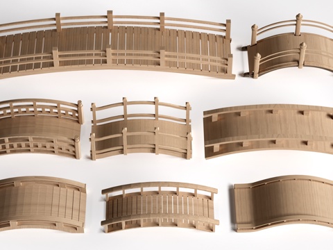 现代景观小桥 景观桥 木拱桥 公园桥su模型