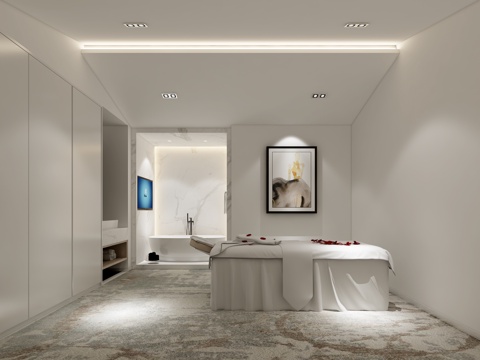  现代极简美容院 美容床 浴缸3d模型 