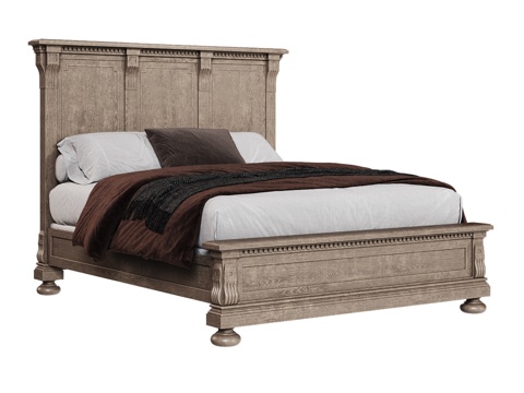  OM床140x200配低脚板美式风格3d模型 