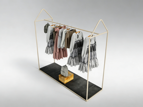简约陈列架 服装店道具 屋顶造型展示架  童装展示架  金属su模型
