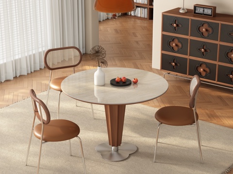  中古侘寂风餐厅 餐桌椅3d模型 