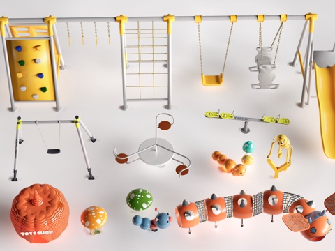 现代儿童游乐器材 户外秋千 儿童游乐设施su模型