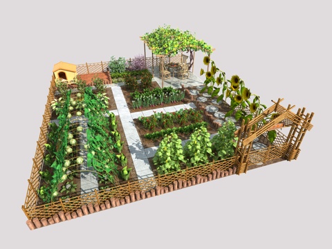 现代乡村菜地菜园 葡萄架 一米菜园 蔬菜园 农家乐庭院su模型