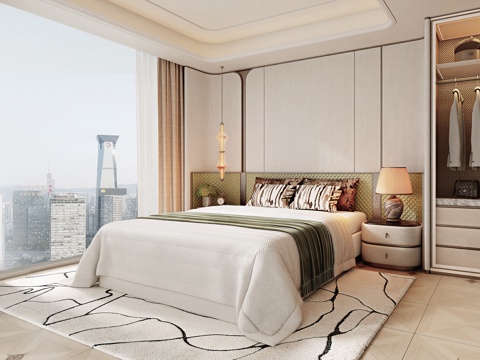  意式卧室 米洛提卧室 现代卧室 双人床组合 现代双人床组合3d模型 