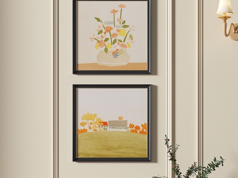  法式，中古，复古，奶油风，组合画3d模型 