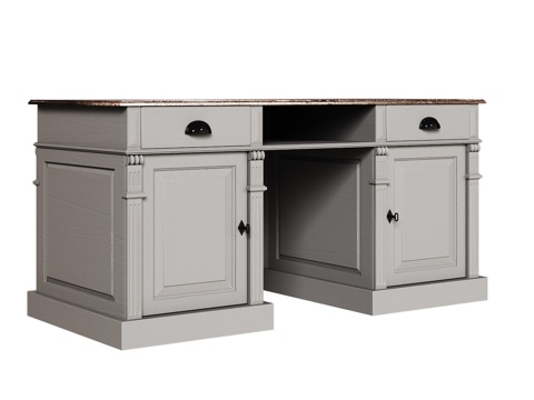  OM经典风格双门双抽屉书桌3d模型 