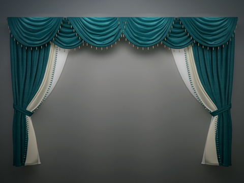  欧式窗帘 美式窗帘3d模型 