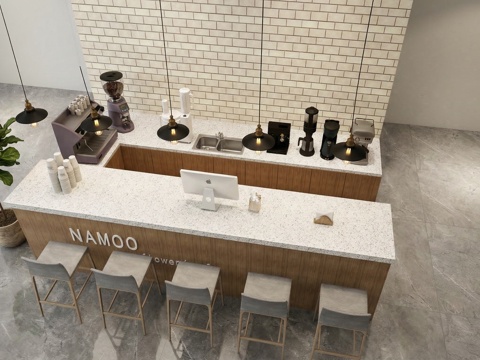 现代风格吧台_吧椅_吊灯_长桌椅su模型