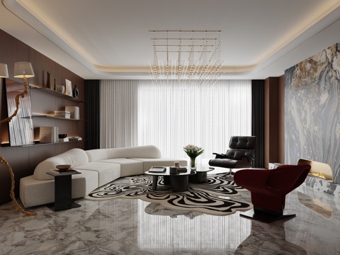  意式客厅3d模型 