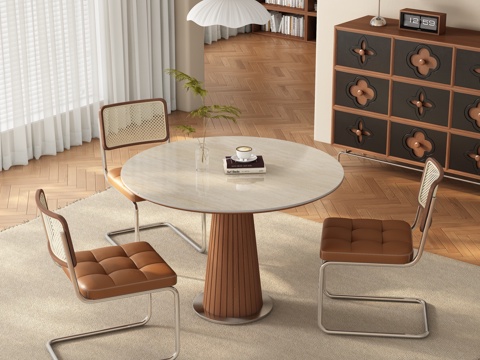  中古侘寂风餐厅 餐桌椅3d模型 