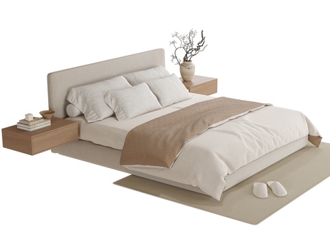  现代双人床3d模型 