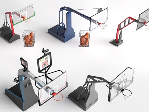  现代篮球架 篮球框su模型 