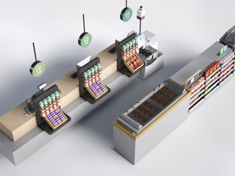  现代超市收银台 超市自动收银机su模型 